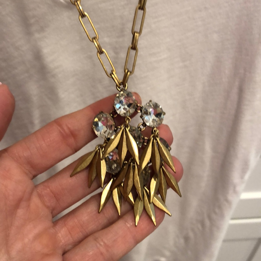 J crew long gold rhinestone necklace